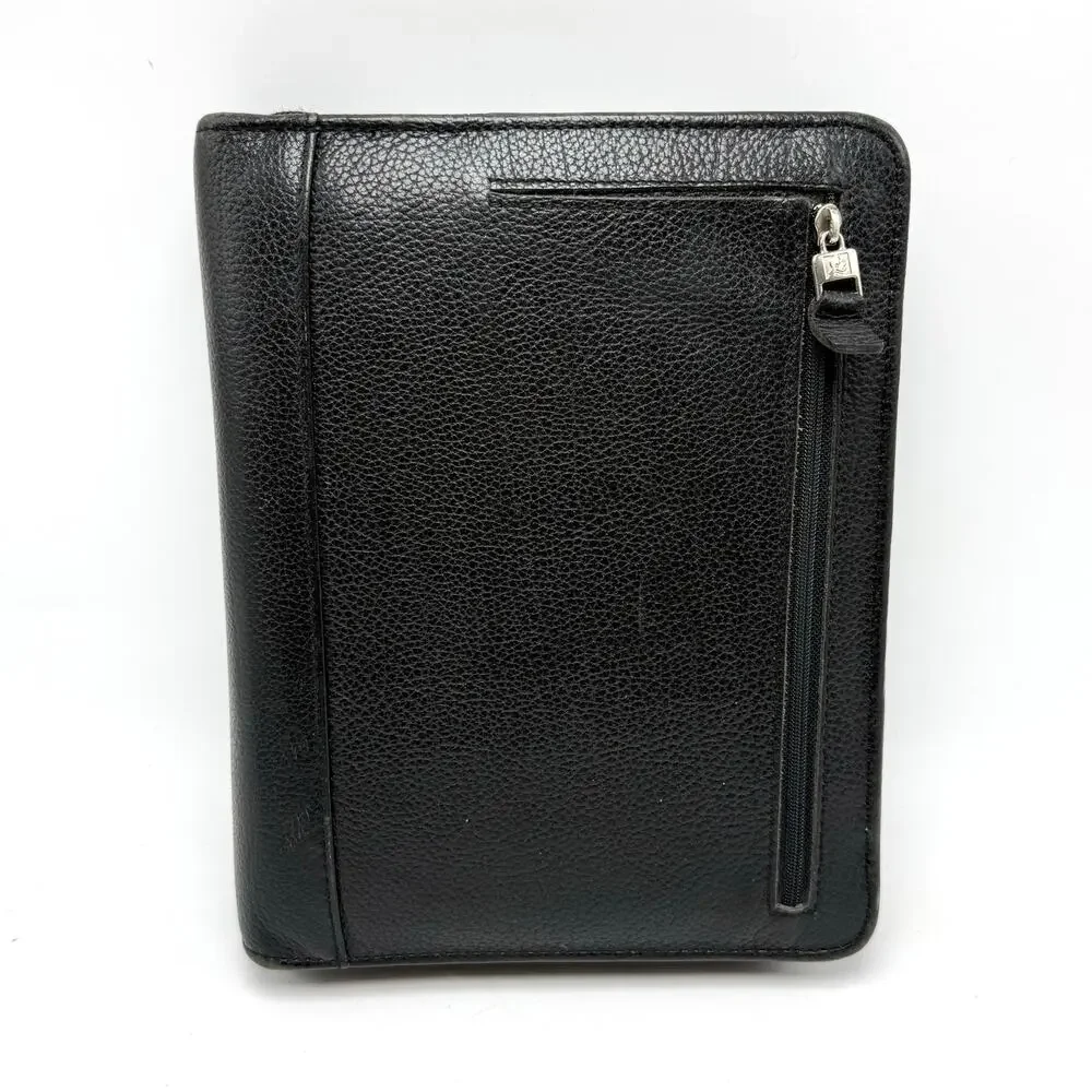 Vintage Franklin Quest Planner 6 Ring Zipper Binder Black Verona Leather 7x9 USA
